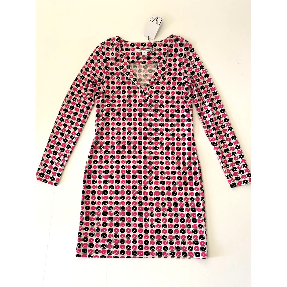 NWT Diane von Furstenberg DVF Reina Jersey Tunic Shift Dress Pink Geo Dot 2 0 XS - Picture 8 of 16